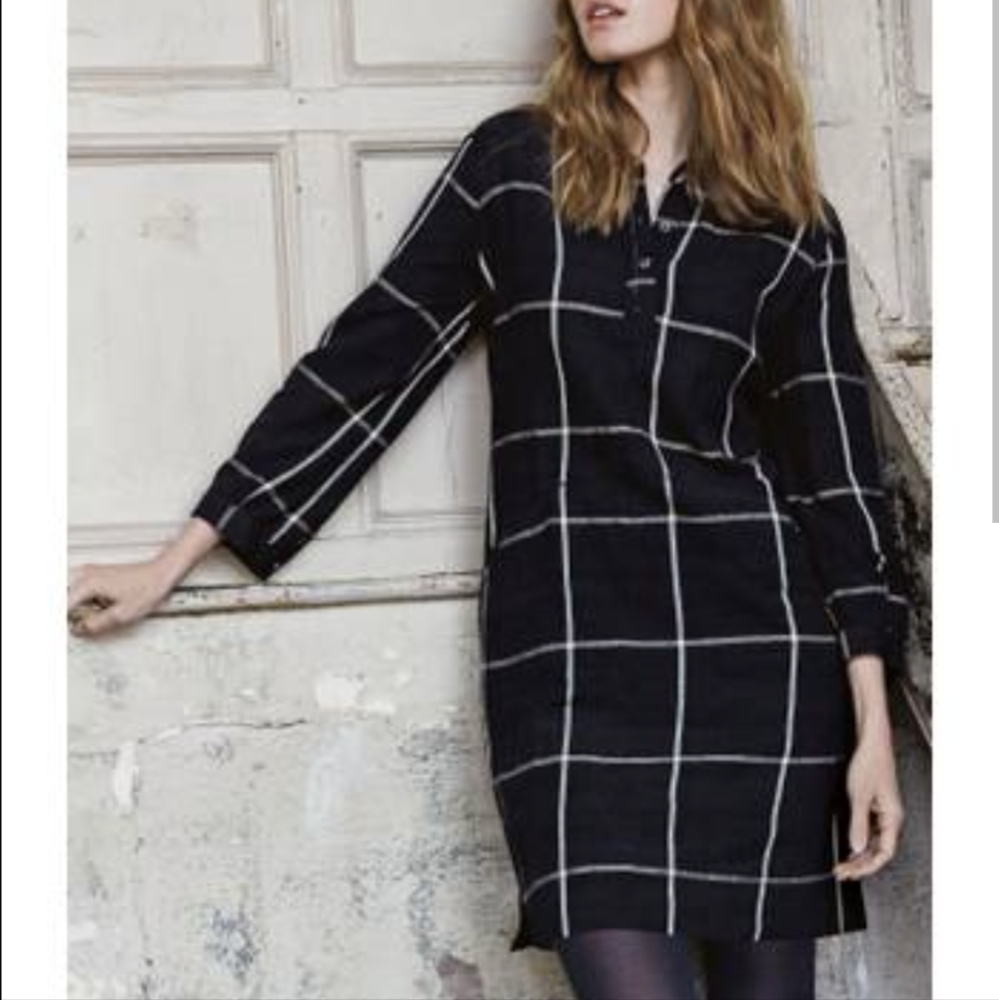 Fat Face United Kingdom Black and White Cotton Flannel Shirt Dress Size 8